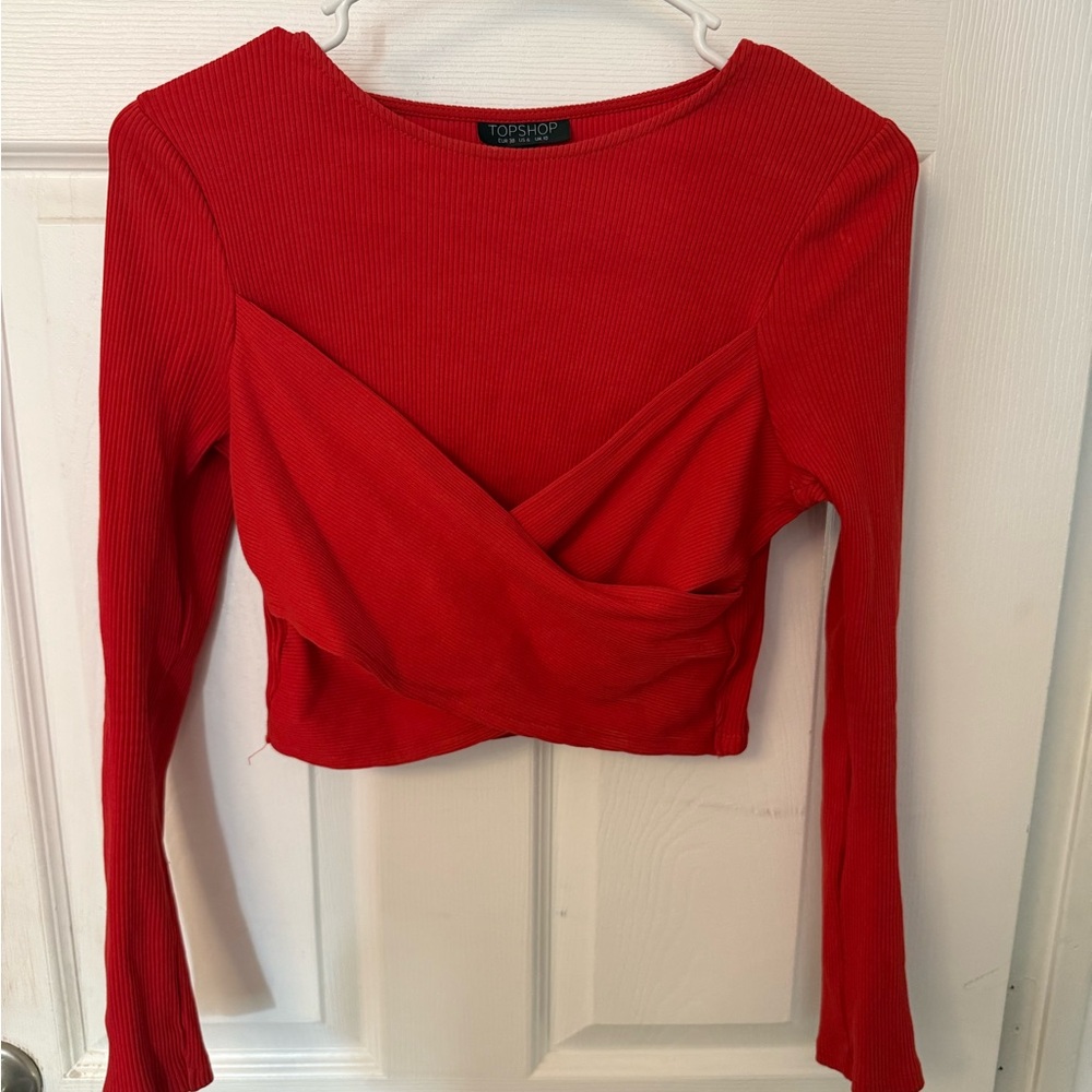 Topshop Red Long Sleeve Crop Top